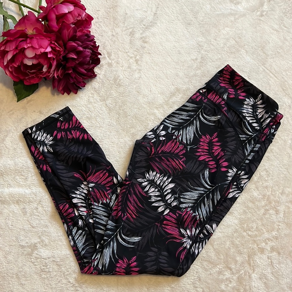 {Fabletics} pink and Black Floral Leggings
